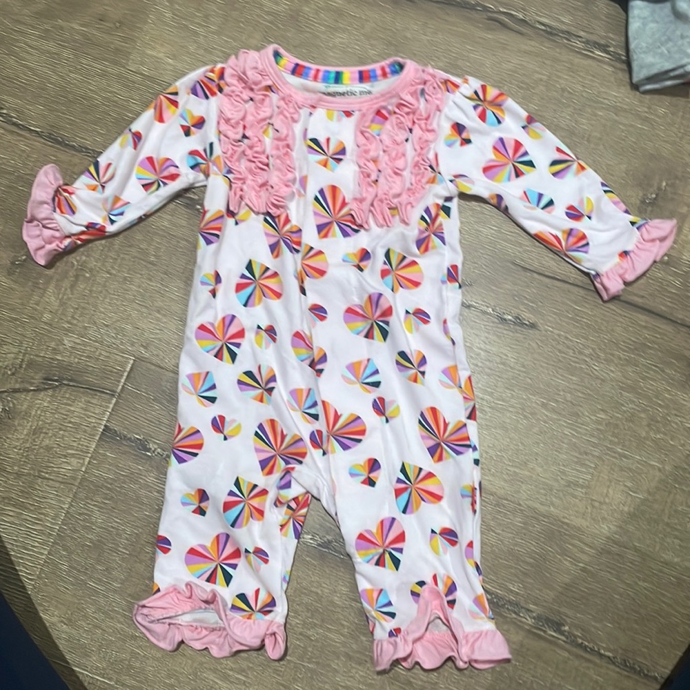 NWOT Magnetic me romper pink heart ruffles! Never worn!